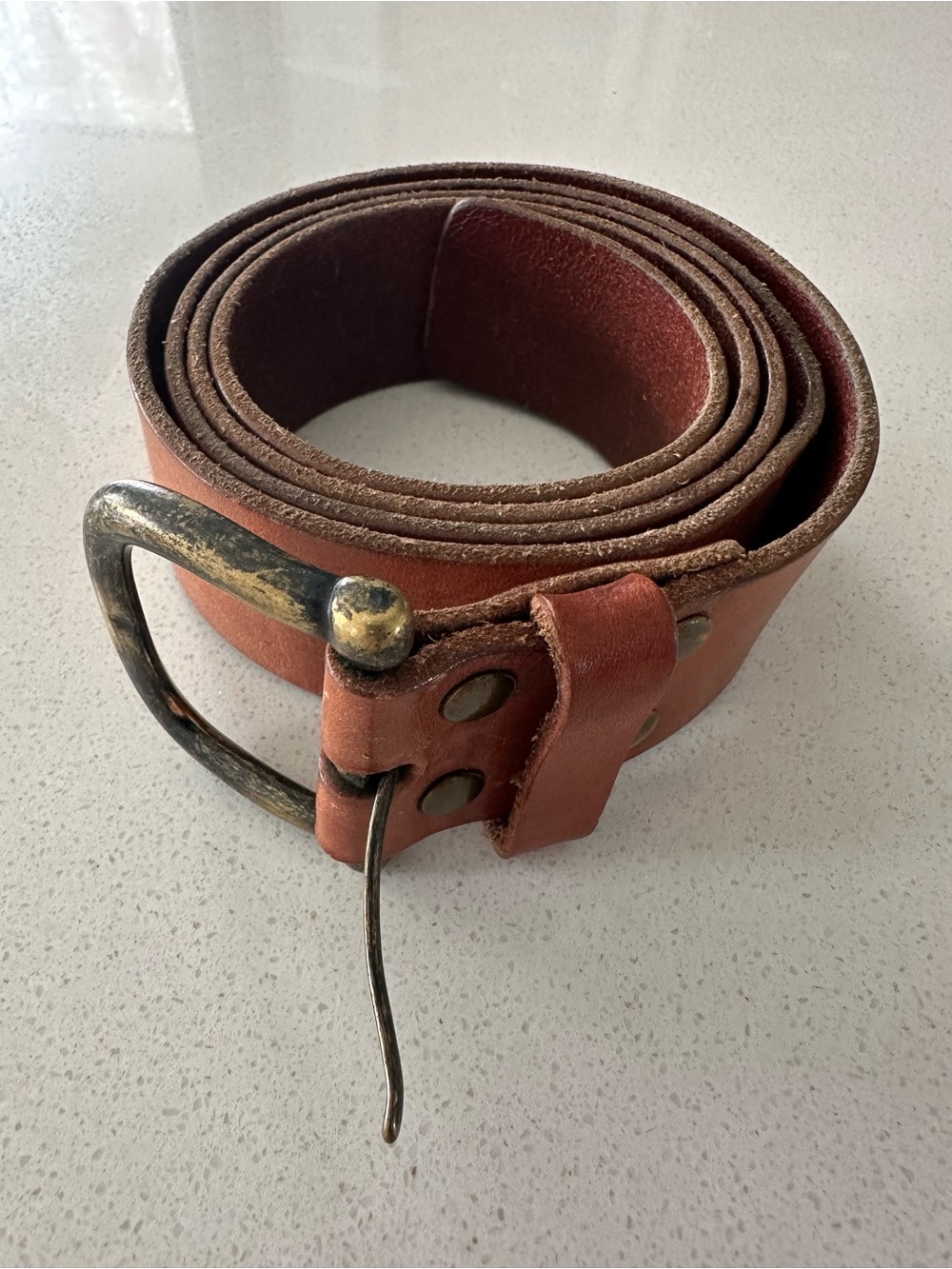 Wilfred Brown Leather Roll Belt with Antiqued Brass Buckle